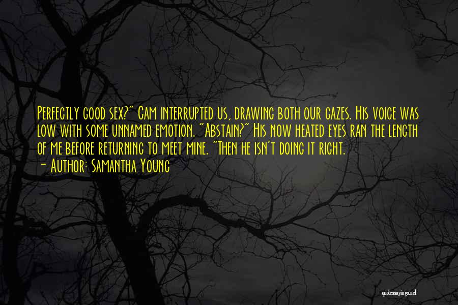 Samantha Young Quotes: Perfectly Good Sex? Cam Interrupted Us, Drawing Both Our Gazes. His Voice Was Low With Some Unnamed Emotion. Abstain? His