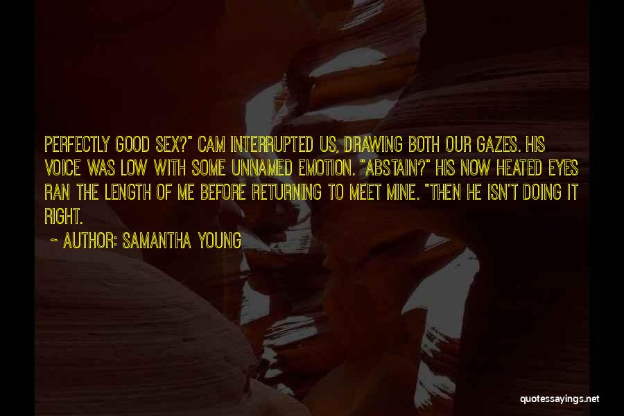 Samantha Young Quotes: Perfectly Good Sex? Cam Interrupted Us, Drawing Both Our Gazes. His Voice Was Low With Some Unnamed Emotion. Abstain? His