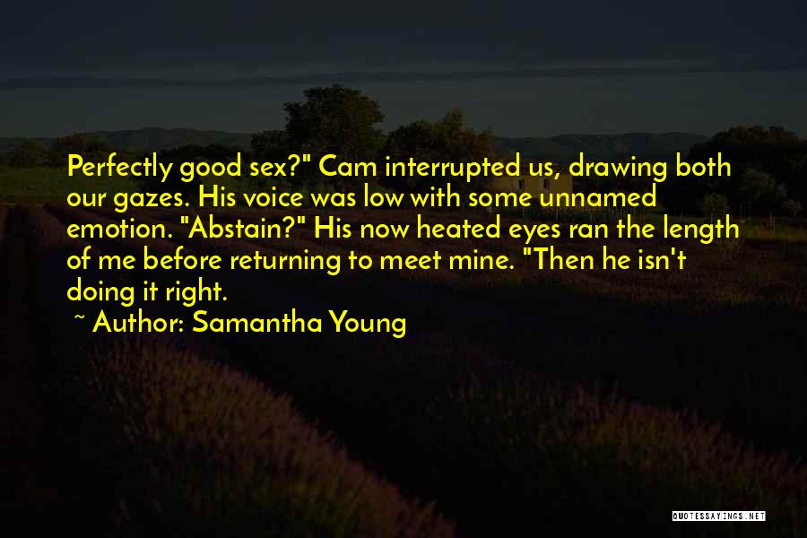 Samantha Young Quotes: Perfectly Good Sex? Cam Interrupted Us, Drawing Both Our Gazes. His Voice Was Low With Some Unnamed Emotion. Abstain? His