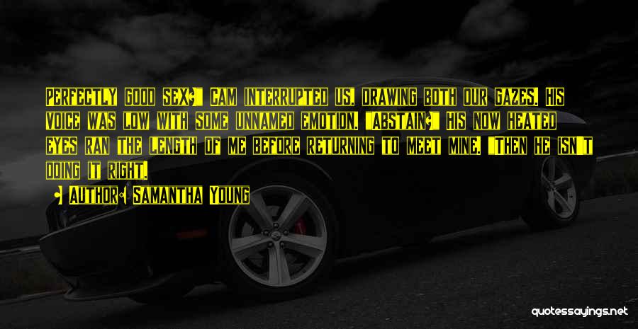 Samantha Young Quotes: Perfectly Good Sex? Cam Interrupted Us, Drawing Both Our Gazes. His Voice Was Low With Some Unnamed Emotion. Abstain? His