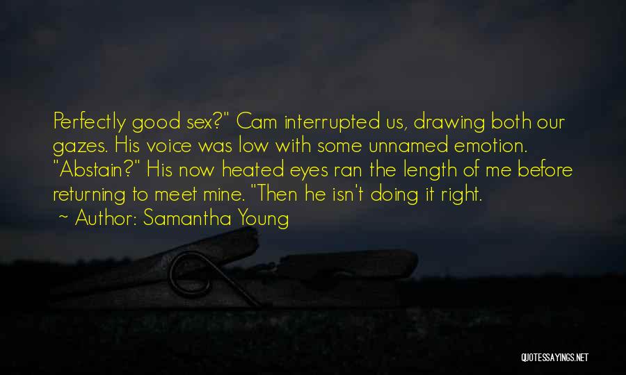 Samantha Young Quotes: Perfectly Good Sex? Cam Interrupted Us, Drawing Both Our Gazes. His Voice Was Low With Some Unnamed Emotion. Abstain? His