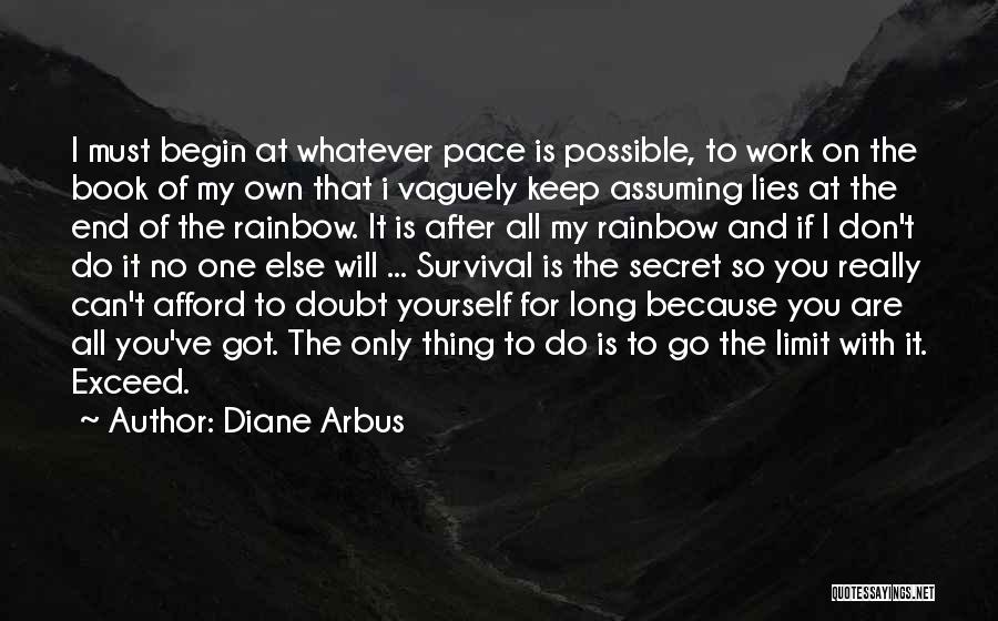 Diane Arbus Quotes: I Must Begin At Whatever Pace Is Possible, To Work On The Book Of My Own That I Vaguely Keep