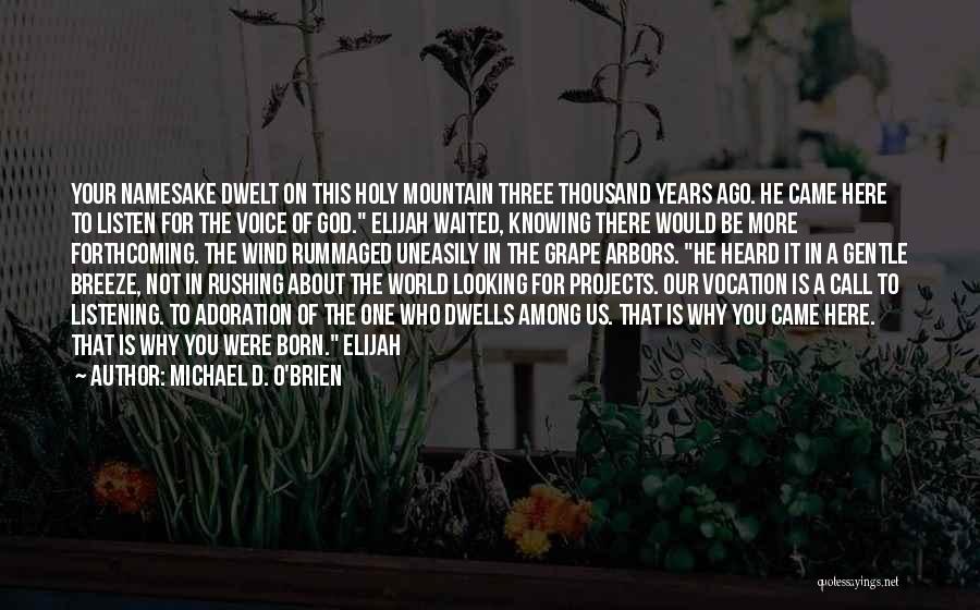 Michael D. O'Brien Quotes: Your Namesake Dwelt On This Holy Mountain Three Thousand Years Ago. He Came Here To Listen For The Voice Of