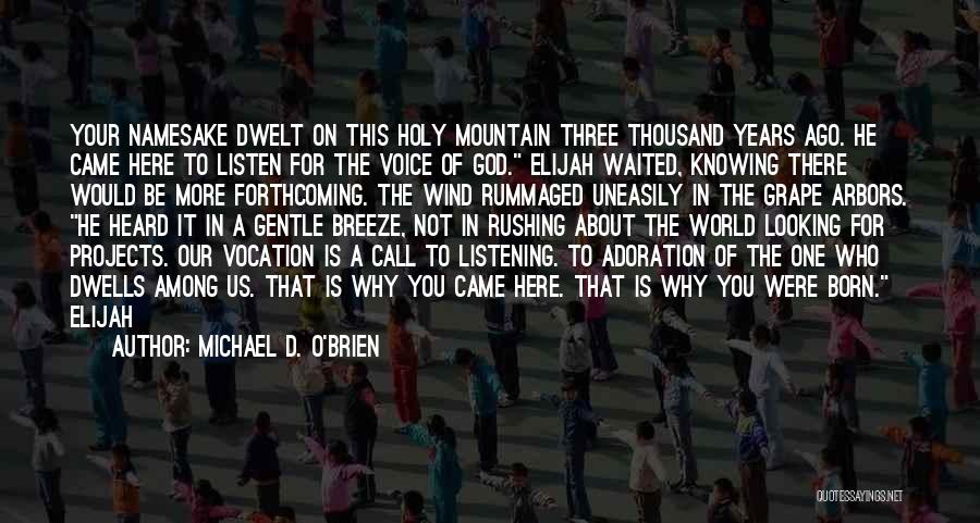 Michael D. O'Brien Quotes: Your Namesake Dwelt On This Holy Mountain Three Thousand Years Ago. He Came Here To Listen For The Voice Of