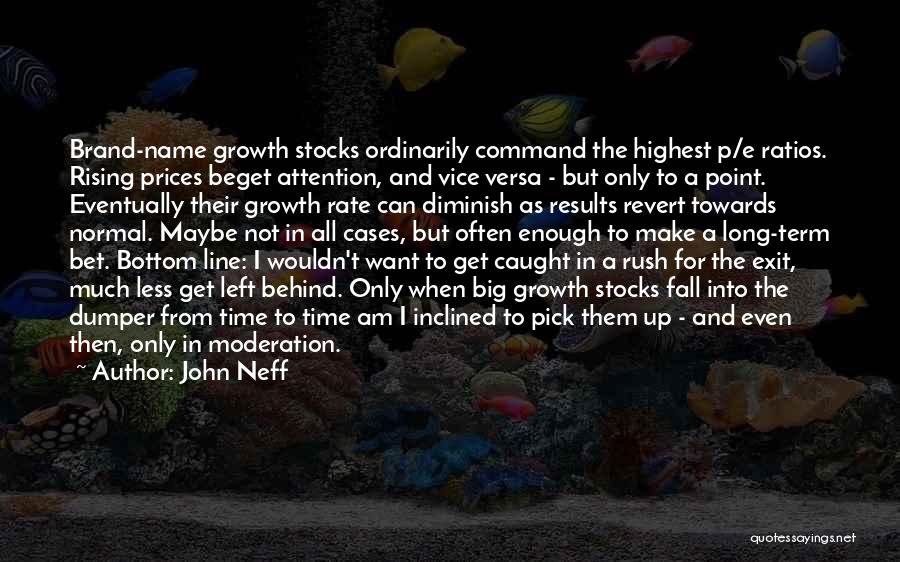 John Neff Quotes: Brand-name Growth Stocks Ordinarily Command The Highest P/e Ratios. Rising Prices Beget Attention, And Vice Versa - But Only To