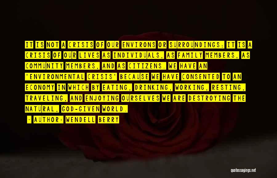 Wendell Berry Quotes: It Is Not A Crisis Of Our Environs Or Surroundings; It Is A Crisis Of Our Lives As Individuals, As