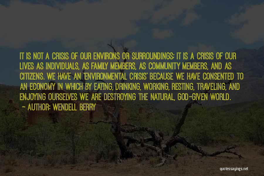 Wendell Berry Quotes: It Is Not A Crisis Of Our Environs Or Surroundings; It Is A Crisis Of Our Lives As Individuals, As