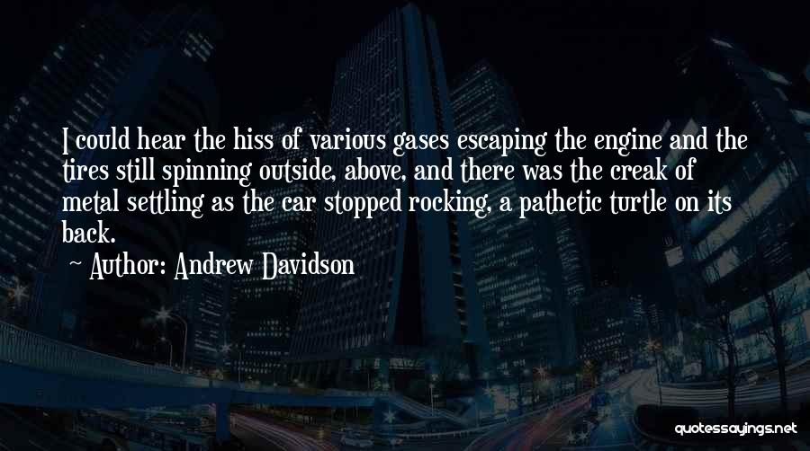 Andrew Davidson Quotes: I Could Hear The Hiss Of Various Gases Escaping The Engine And The Tires Still Spinning Outside, Above, And There