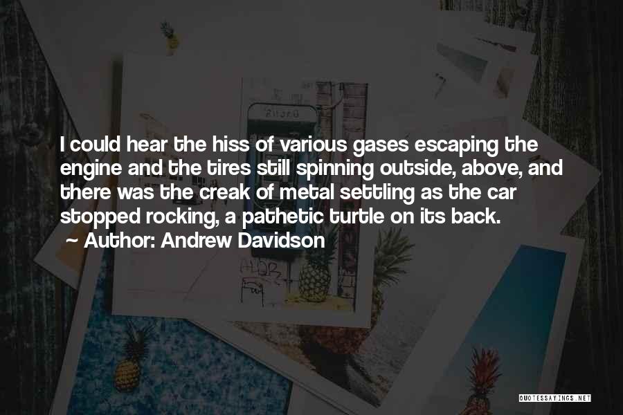 Andrew Davidson Quotes: I Could Hear The Hiss Of Various Gases Escaping The Engine And The Tires Still Spinning Outside, Above, And There