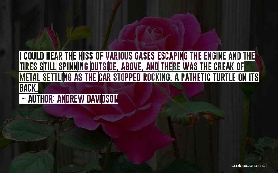 Andrew Davidson Quotes: I Could Hear The Hiss Of Various Gases Escaping The Engine And The Tires Still Spinning Outside, Above, And There