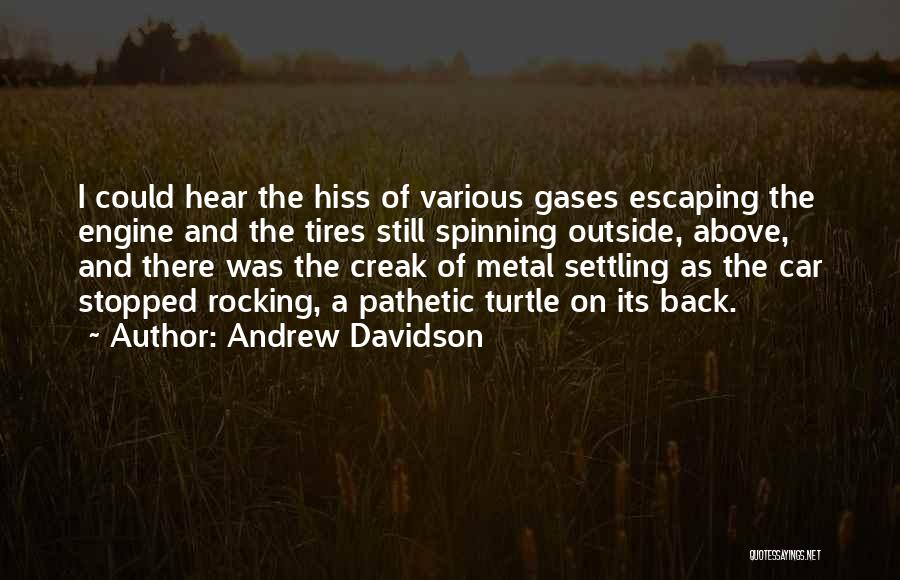 Andrew Davidson Quotes: I Could Hear The Hiss Of Various Gases Escaping The Engine And The Tires Still Spinning Outside, Above, And There