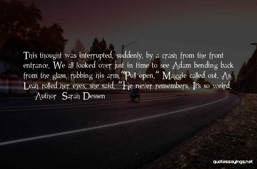 Sarah Dessen Quotes: This Thought Was Interrupted, Suddenly, By A Crash From The Front Entrance. We All Looked Over Just In Time To