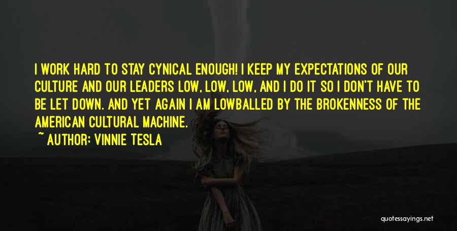 Vinnie Tesla Quotes: I Work Hard To Stay Cynical Enough! I Keep My Expectations Of Our Culture And Our Leaders Low, Low, Low,