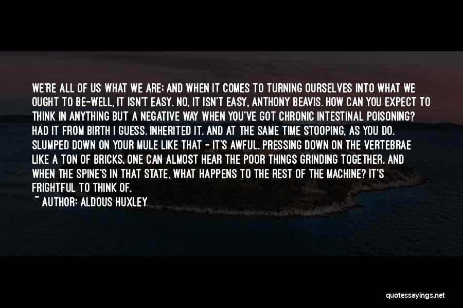 Aldous Huxley Quotes: We're All Of Us What We Are; And When It Comes To Turning Ourselves Into What We Ought To Be-well,