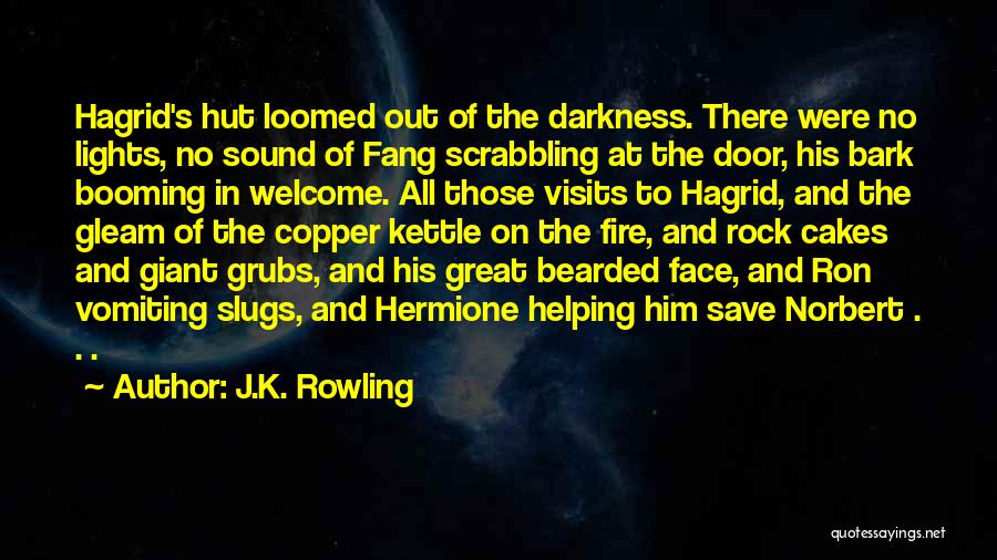 J.K. Rowling Quotes: Hagrid's Hut Loomed Out Of The Darkness. There Were No Lights, No Sound Of Fang Scrabbling At The Door, His