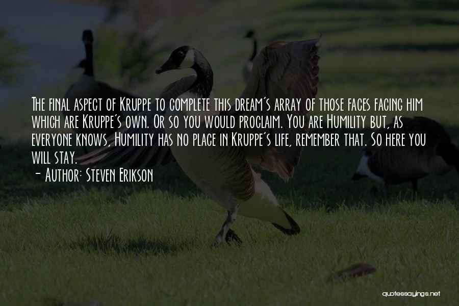 Steven Erikson Quotes: The Final Aspect Of Kruppe To Complete This Dream's Array Of Those Faces Facing Him Which Are Kruppe's Own. Or