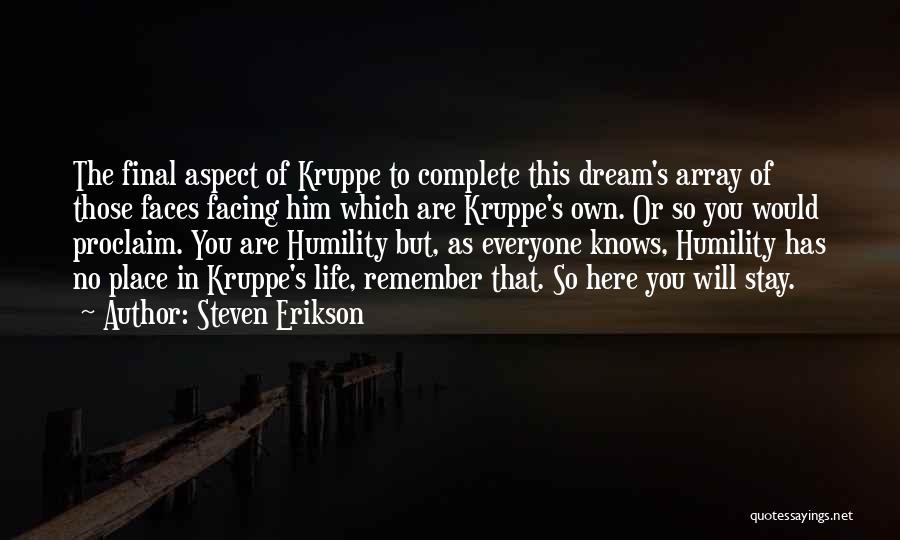 Steven Erikson Quotes: The Final Aspect Of Kruppe To Complete This Dream's Array Of Those Faces Facing Him Which Are Kruppe's Own. Or