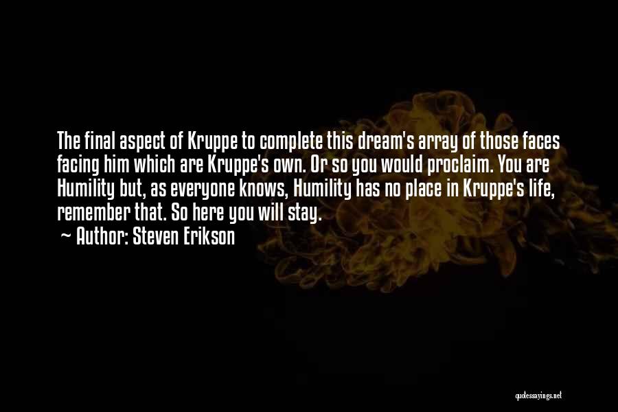 Steven Erikson Quotes: The Final Aspect Of Kruppe To Complete This Dream's Array Of Those Faces Facing Him Which Are Kruppe's Own. Or