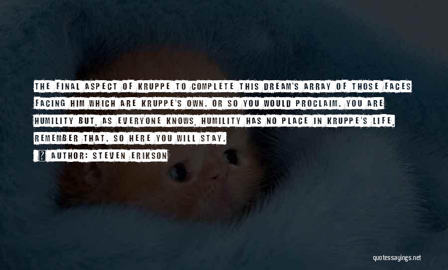 Steven Erikson Quotes: The Final Aspect Of Kruppe To Complete This Dream's Array Of Those Faces Facing Him Which Are Kruppe's Own. Or