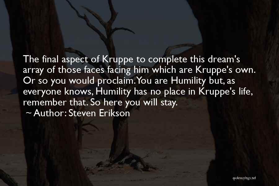 Steven Erikson Quotes: The Final Aspect Of Kruppe To Complete This Dream's Array Of Those Faces Facing Him Which Are Kruppe's Own. Or