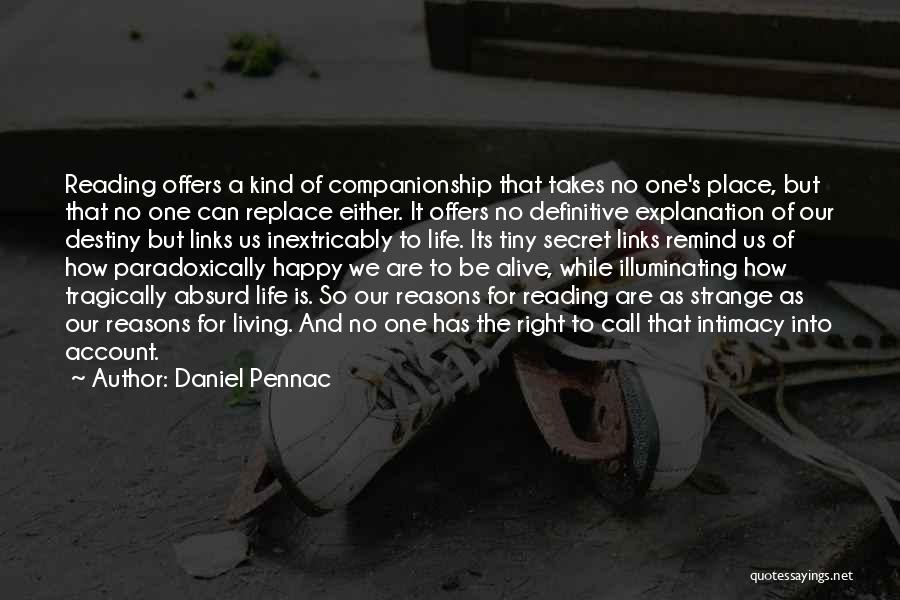 Daniel Pennac Quotes: Reading Offers A Kind Of Companionship That Takes No One's Place, But That No One Can Replace Either. It Offers