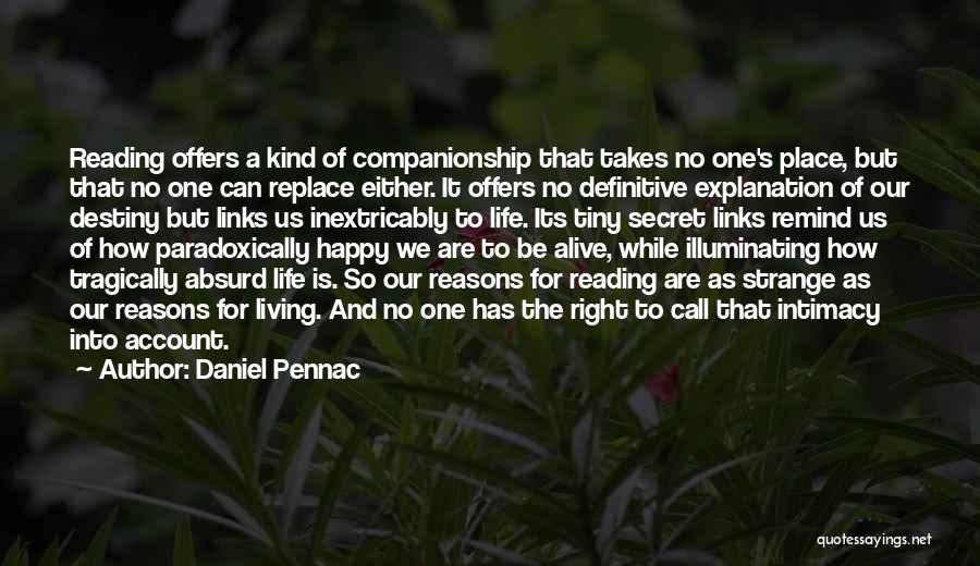 Daniel Pennac Quotes: Reading Offers A Kind Of Companionship That Takes No One's Place, But That No One Can Replace Either. It Offers