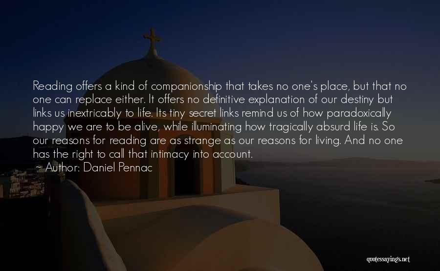 Daniel Pennac Quotes: Reading Offers A Kind Of Companionship That Takes No One's Place, But That No One Can Replace Either. It Offers