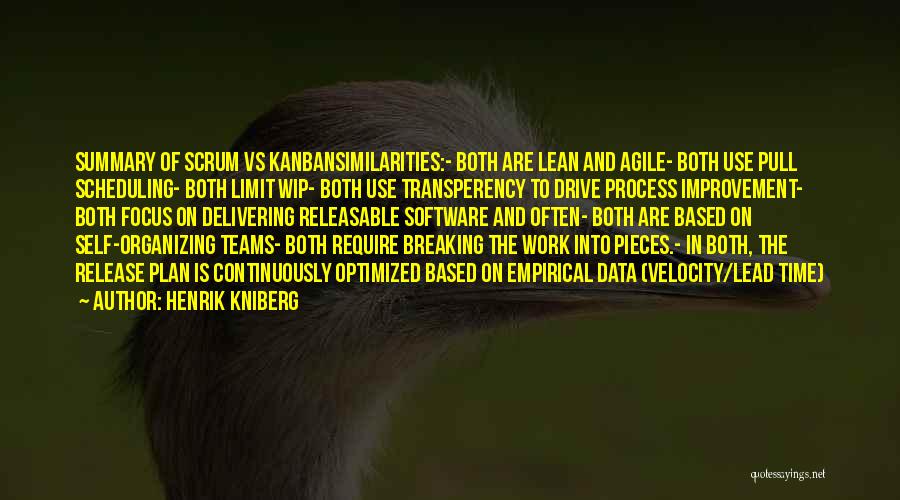 Henrik Kniberg Quotes: Summary Of Scrum Vs Kanbansimilarities:- Both Are Lean And Agile- Both Use Pull Scheduling- Both Limit Wip- Both Use Transperency