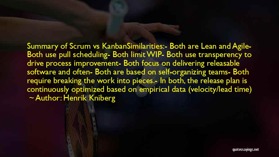 Henrik Kniberg Quotes: Summary Of Scrum Vs Kanbansimilarities:- Both Are Lean And Agile- Both Use Pull Scheduling- Both Limit Wip- Both Use Transperency