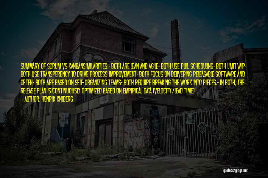 Henrik Kniberg Quotes: Summary Of Scrum Vs Kanbansimilarities:- Both Are Lean And Agile- Both Use Pull Scheduling- Both Limit Wip- Both Use Transperency