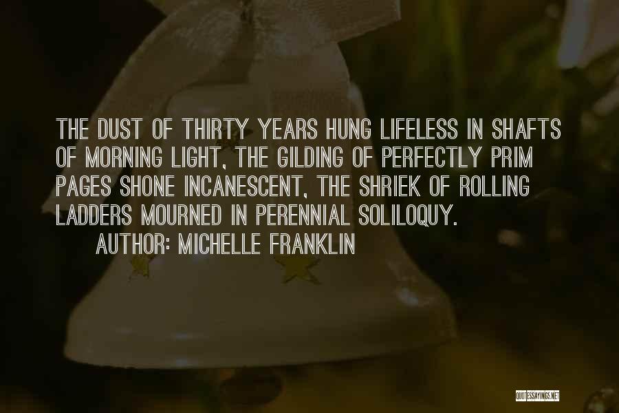 Michelle Franklin Quotes: The Dust Of Thirty Years Hung Lifeless In Shafts Of Morning Light, The Gilding Of Perfectly Prim Pages Shone Incanescent,