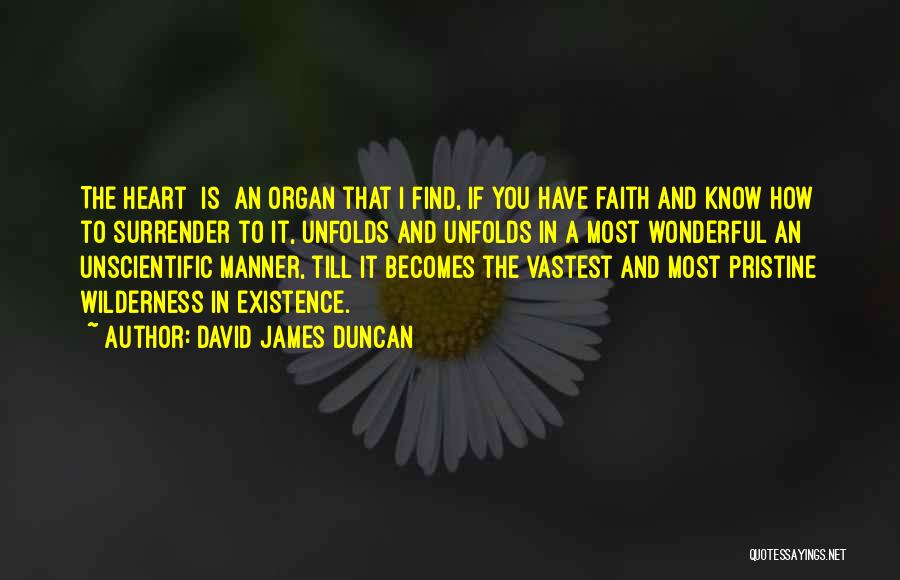 David James Duncan Quotes: The Heart [is] An Organ That I Find, If You Have Faith And Know How To Surrender To It, Unfolds