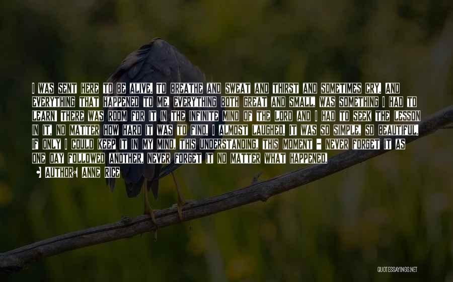 Anne Rice Quotes: I Was Sent Here To Be Alive. To Breathe And Sweat And Thirst And Sometimes Cry. And Everything That Happened