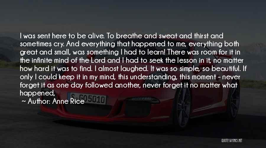 Anne Rice Quotes: I Was Sent Here To Be Alive. To Breathe And Sweat And Thirst And Sometimes Cry. And Everything That Happened