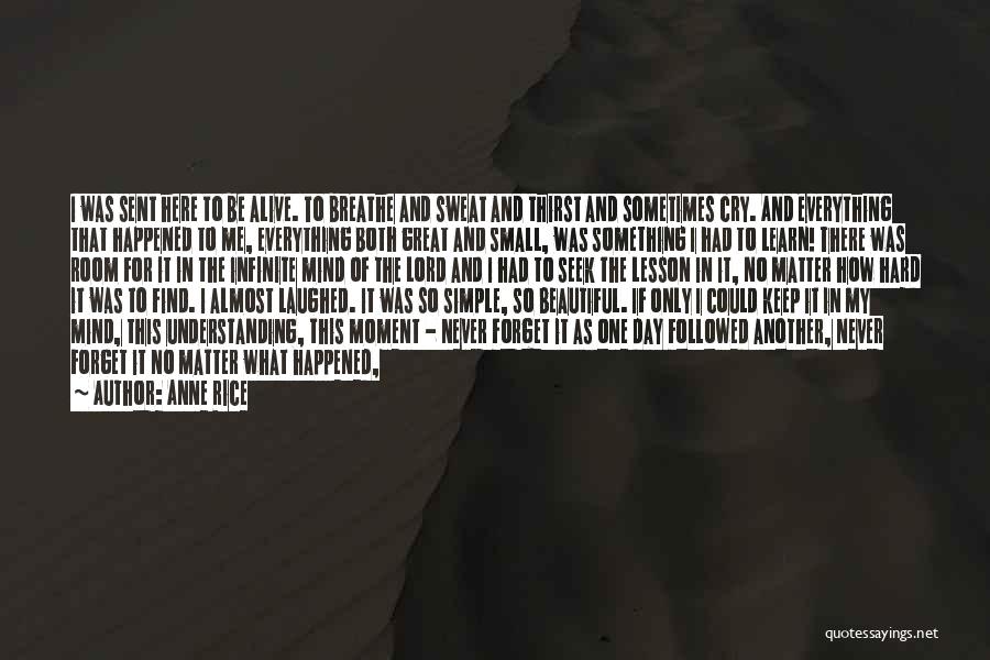 Anne Rice Quotes: I Was Sent Here To Be Alive. To Breathe And Sweat And Thirst And Sometimes Cry. And Everything That Happened