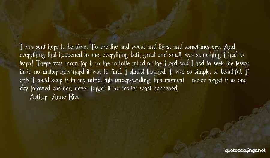 Anne Rice Quotes: I Was Sent Here To Be Alive. To Breathe And Sweat And Thirst And Sometimes Cry. And Everything That Happened