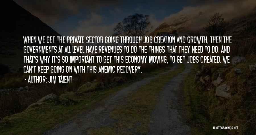 Jim Talent Quotes: When We Get The Private Sector Going Through Job Creation And Growth, Then The Governments At All Level Have Revenues