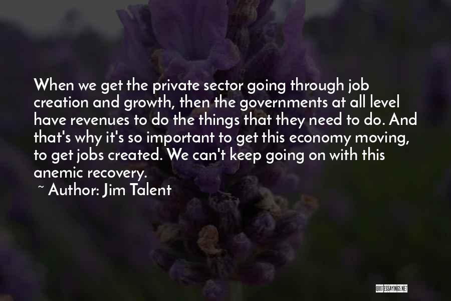 Jim Talent Quotes: When We Get The Private Sector Going Through Job Creation And Growth, Then The Governments At All Level Have Revenues