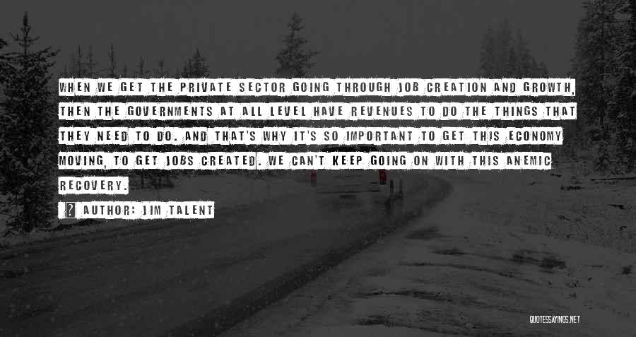 Jim Talent Quotes: When We Get The Private Sector Going Through Job Creation And Growth, Then The Governments At All Level Have Revenues