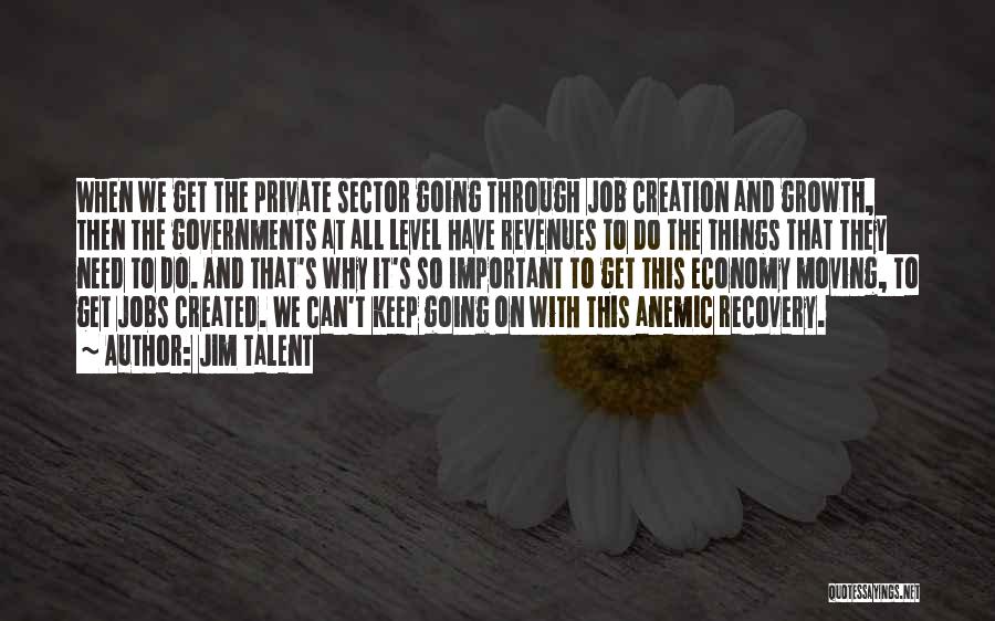 Jim Talent Quotes: When We Get The Private Sector Going Through Job Creation And Growth, Then The Governments At All Level Have Revenues