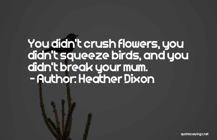 Heather Dixon Quotes: You Didn't Crush Flowers, You Didn't Squeeze Birds, And You Didn't Break Your Mum.