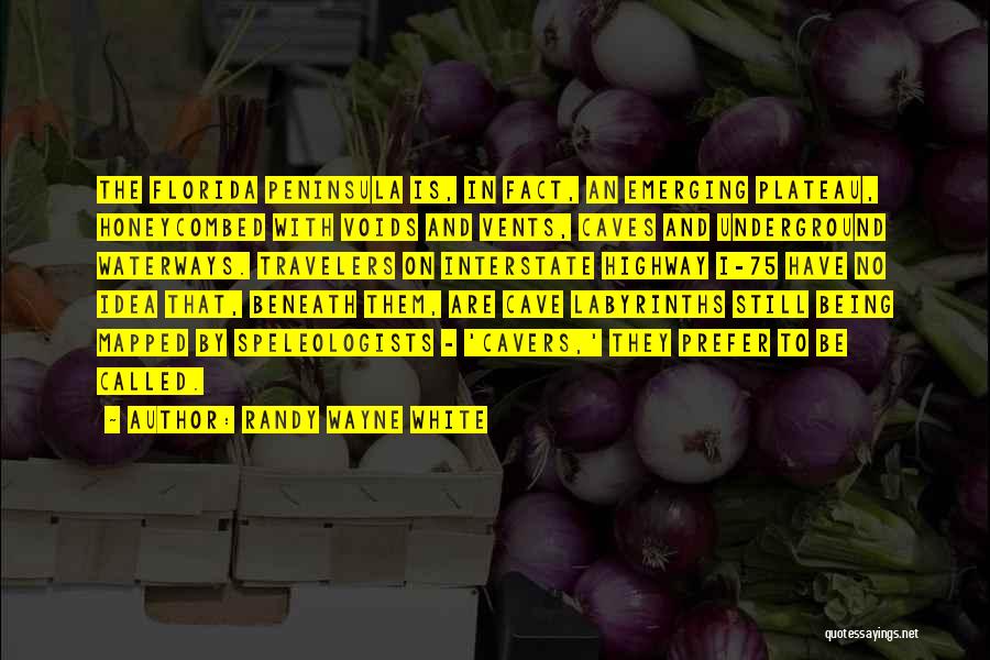 Randy Wayne White Quotes: The Florida Peninsula Is, In Fact, An Emerging Plateau, Honeycombed With Voids And Vents, Caves And Underground Waterways. Travelers On