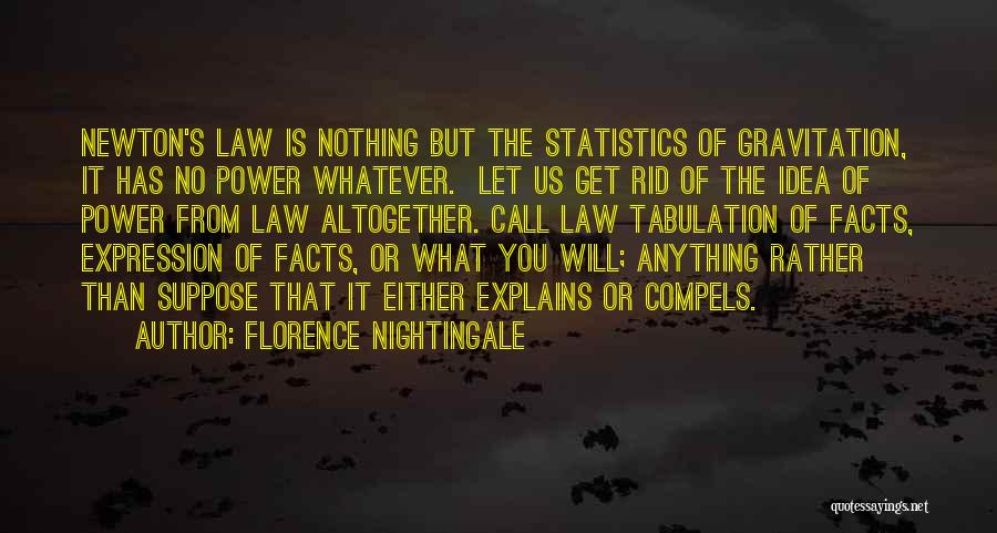 Florence Nightingale Quotes: Newton's Law Is Nothing But The Statistics Of Gravitation, It Has No Power Whatever. Let Us Get Rid Of The