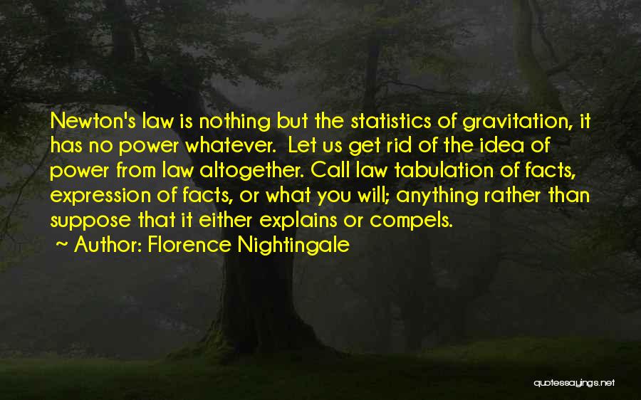 Florence Nightingale Quotes: Newton's Law Is Nothing But The Statistics Of Gravitation, It Has No Power Whatever. Let Us Get Rid Of The