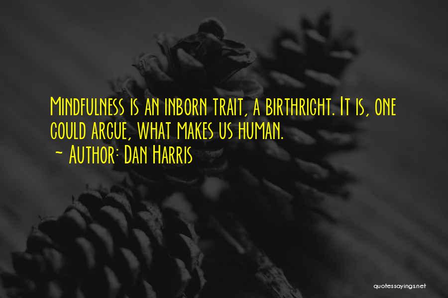 Dan Harris Quotes: Mindfulness Is An Inborn Trait, A Birthright. It Is, One Could Argue, What Makes Us Human.