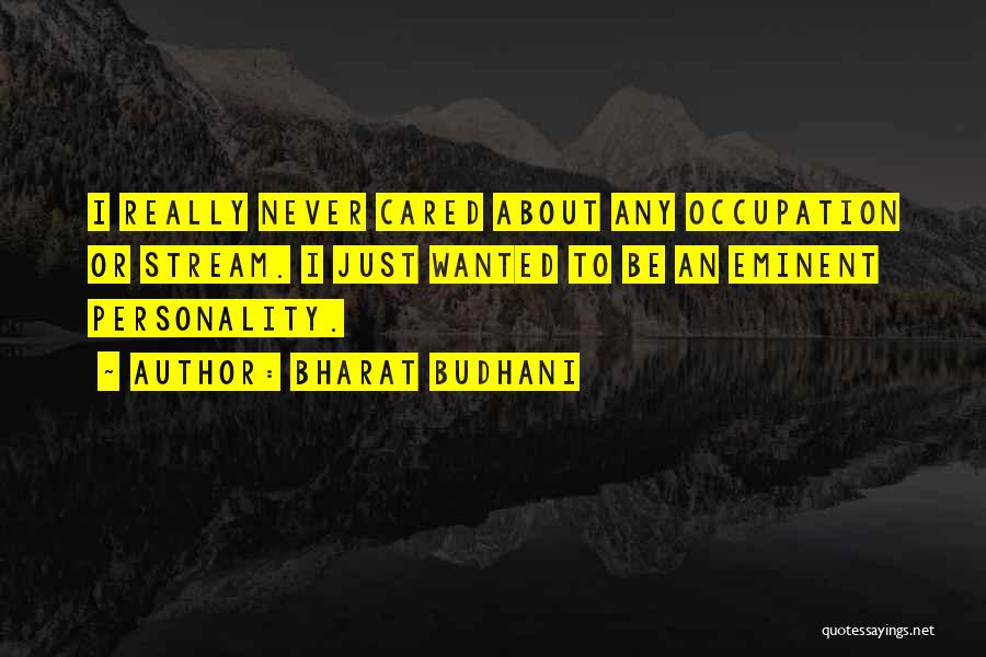 Bharat Budhani Quotes: I Really Never Cared About Any Occupation Or Stream. I Just Wanted To Be An Eminent Personality.