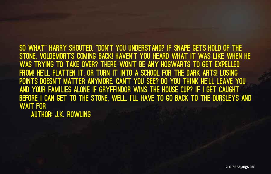 J.K. Rowling Quotes: So What Harry Shouted. Don't You Understand? If Snape Gets Hold Of The Stone, Voldemort's Coming Back! Haven't You Heard