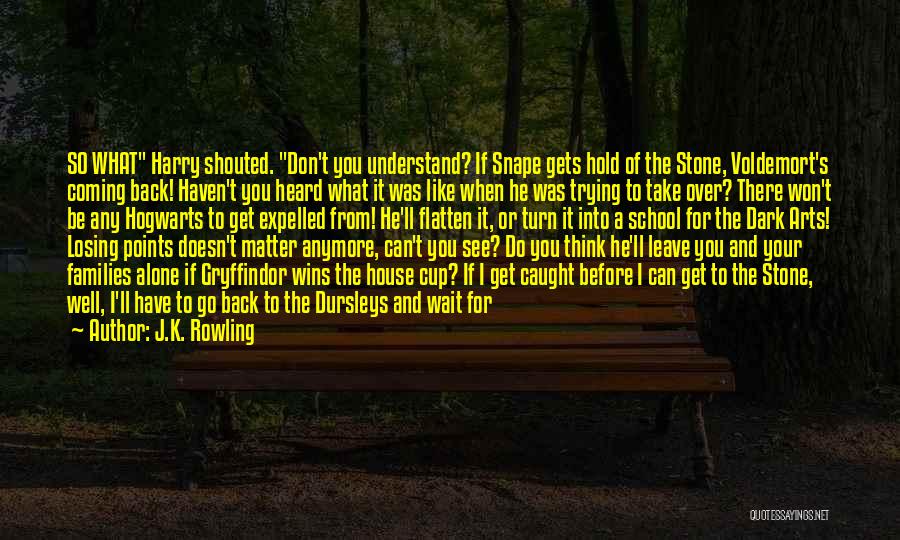 J.K. Rowling Quotes: So What Harry Shouted. Don't You Understand? If Snape Gets Hold Of The Stone, Voldemort's Coming Back! Haven't You Heard