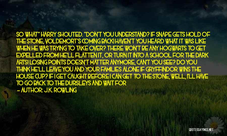 J.K. Rowling Quotes: So What Harry Shouted. Don't You Understand? If Snape Gets Hold Of The Stone, Voldemort's Coming Back! Haven't You Heard