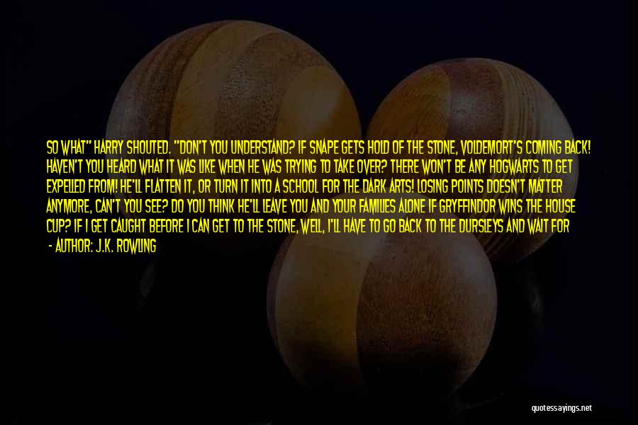 J.K. Rowling Quotes: So What Harry Shouted. Don't You Understand? If Snape Gets Hold Of The Stone, Voldemort's Coming Back! Haven't You Heard